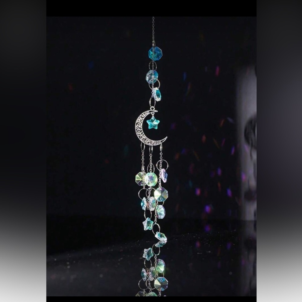 Silver and Blue Star Moon Pendant Hanging decor nwt